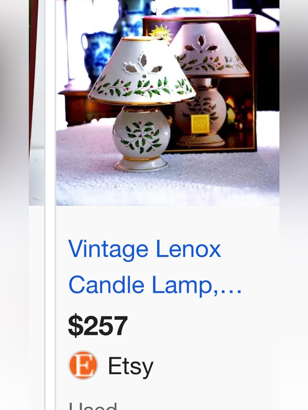 Lenox Holiday Ceramic Candle Lamp with Holly Motif - White and Green